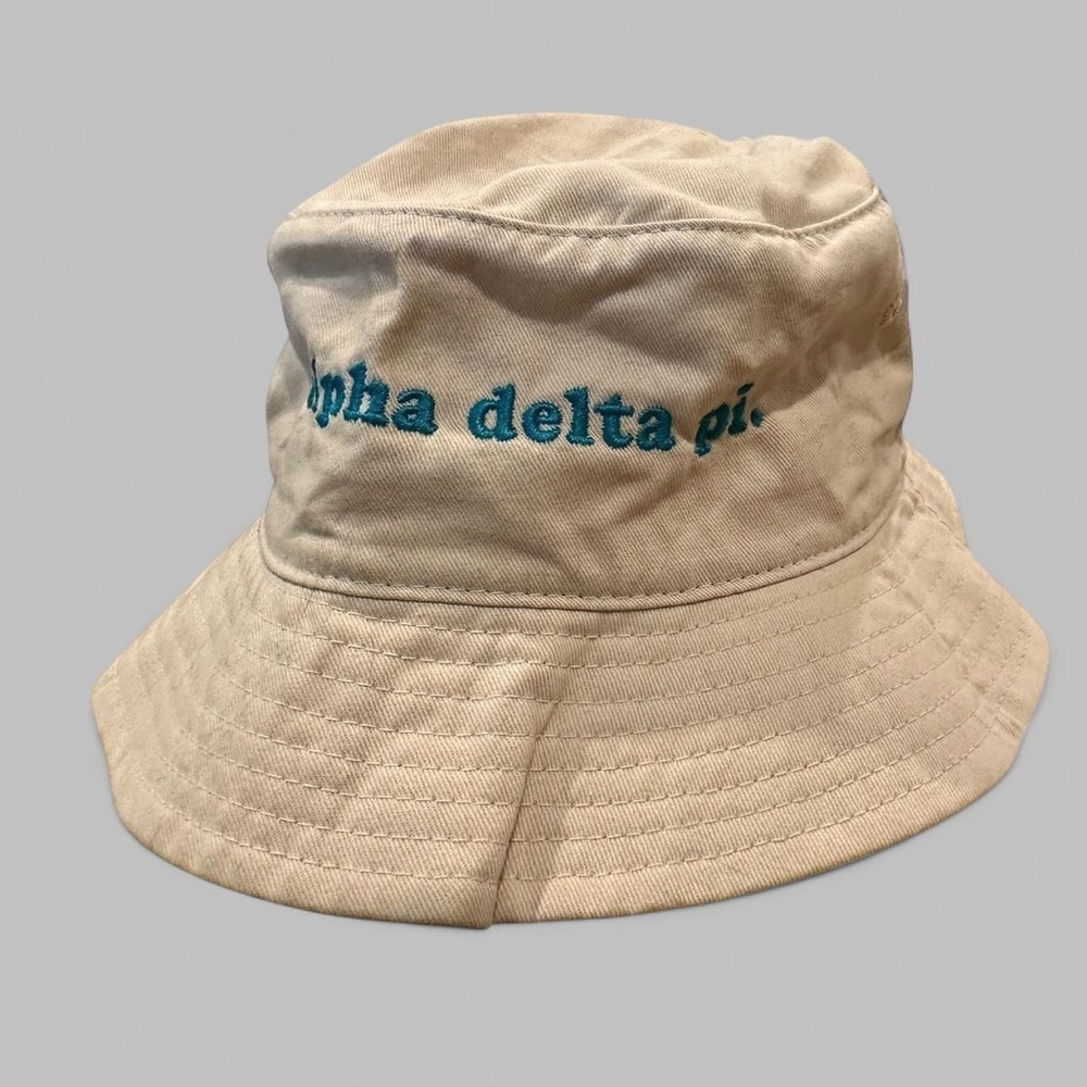 Alpha Delta Pi Tan Bucket Hat with Teal Embroidery